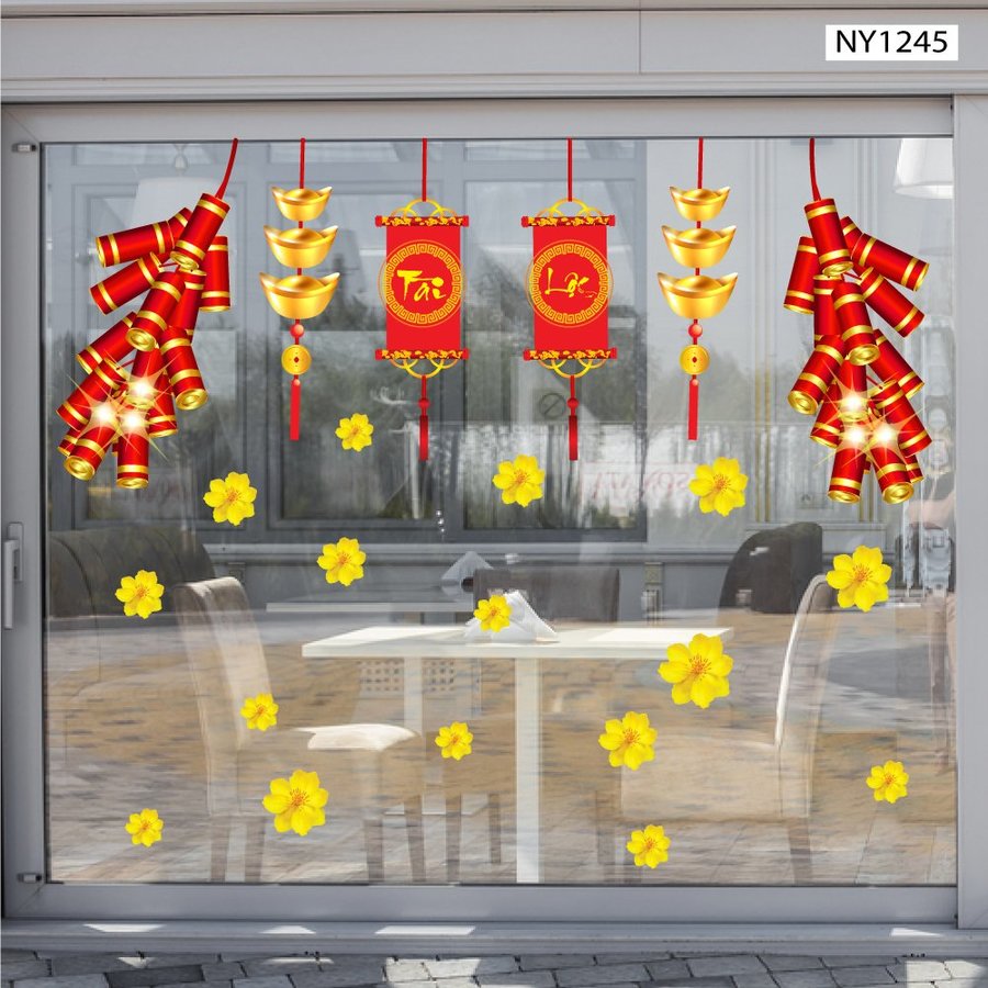 Decal Trang Trí Tết Pháo Đỏ Tài Lộc