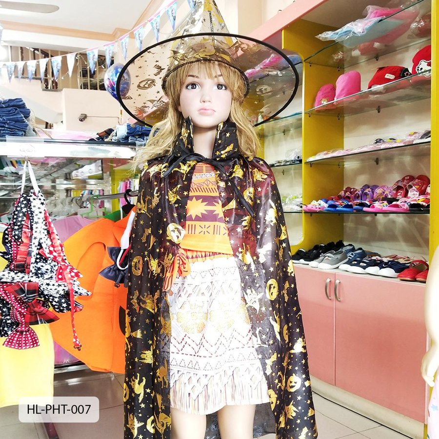 Phụ Kiện Hóa Trang Halloween Áo Choàng Họa Tiết Bí Ngô Và Phủ Thủy không kèm nón