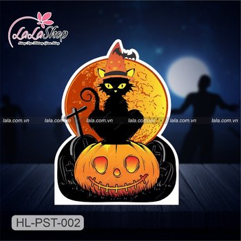 Standee trang trí halloween mèo đen và bí ngô ma quái