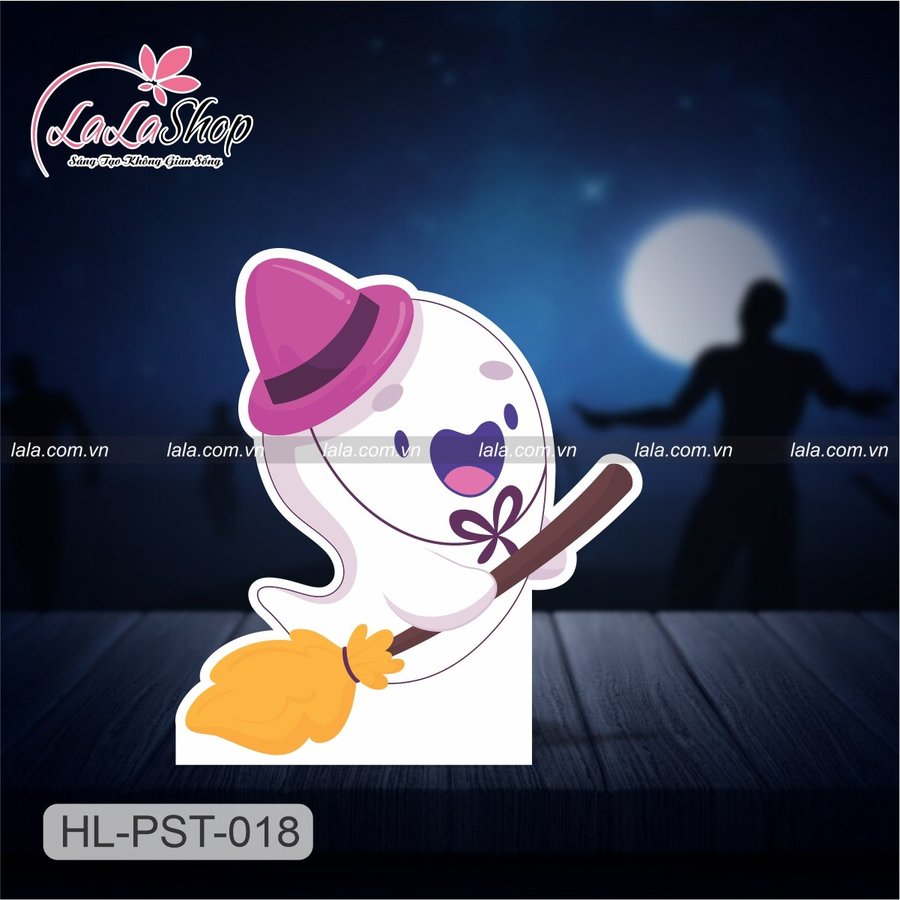 Standee Trang Trí Halloween Con Ma Và Cây Chổi