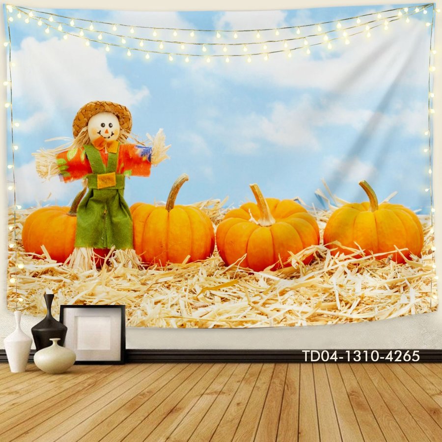 Tranh Vải Halloween Treo Tường Bí Ngô Và Người Rơm