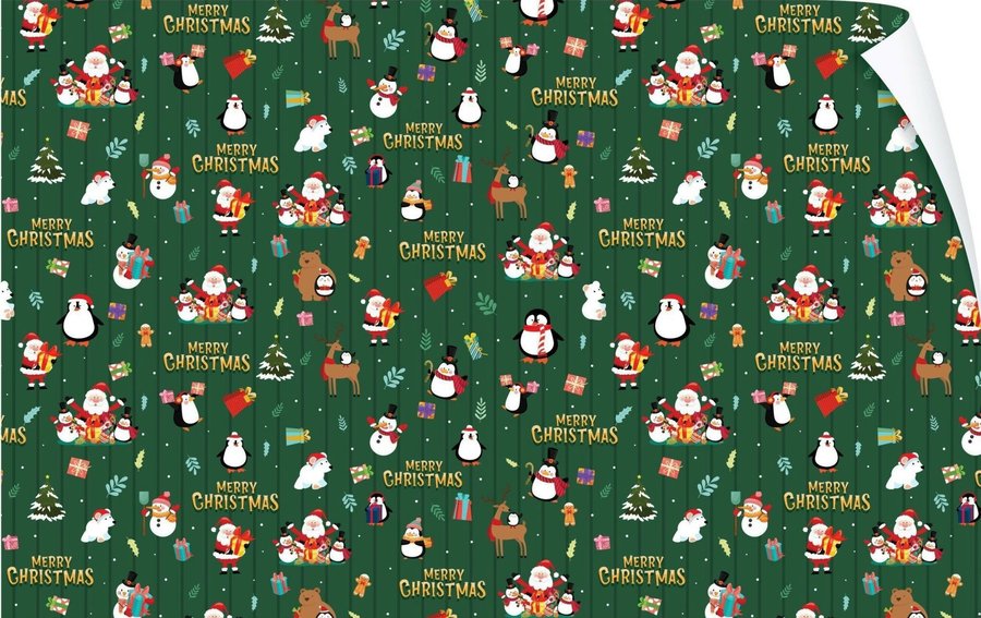 Set 5 Giấy Gói Quà Họa Tiết Ông Già Noel Và Chim Cánh Cụt