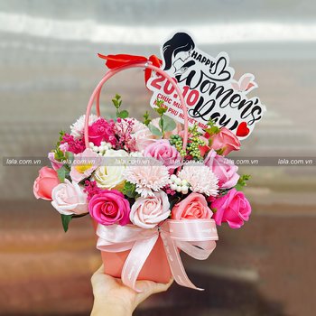 Giỏ hoa sáp để bàn quà tặng rực rỡ thanh xuân mẫu 845