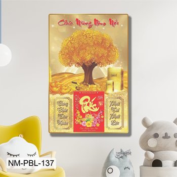 Lịch Tết Tranh Tráng Gương Treo Tường Cây Tiền Vàng Phát Tài
