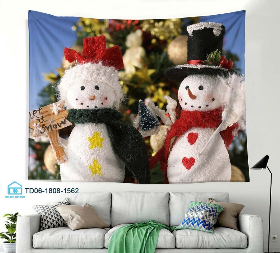 Tranh Vải Treo Tường Trang Trí Noel Người Tuyết