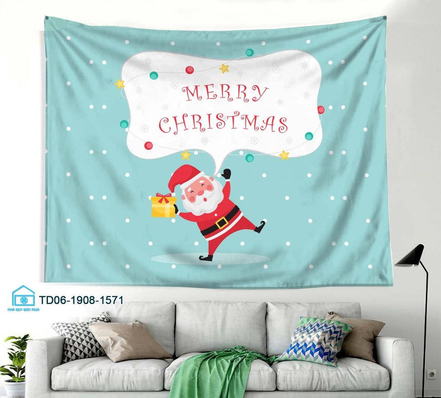 Tranh Vải Treo Tường Trang Trí Noel Ông Già Noel Merry Christmas
