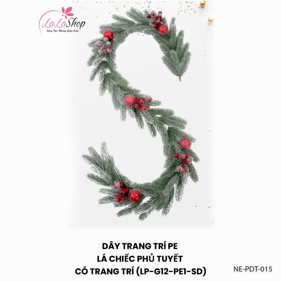 Dây thông trang trí PE lá chiếc phủ tuyết có trang trí 2m1