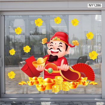 Decal trang trí tết Thần tài tiền vàng may mắn