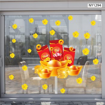 Decal Trang Trí Tết Lì Xì Đỏ Và Tiền Vàng