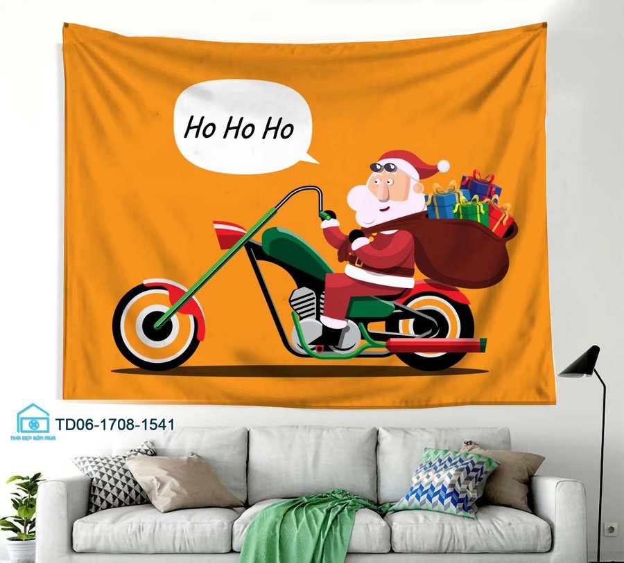 Tranh Vải Treo Tường Trang Trí Ông Già Noel Tặng Quà