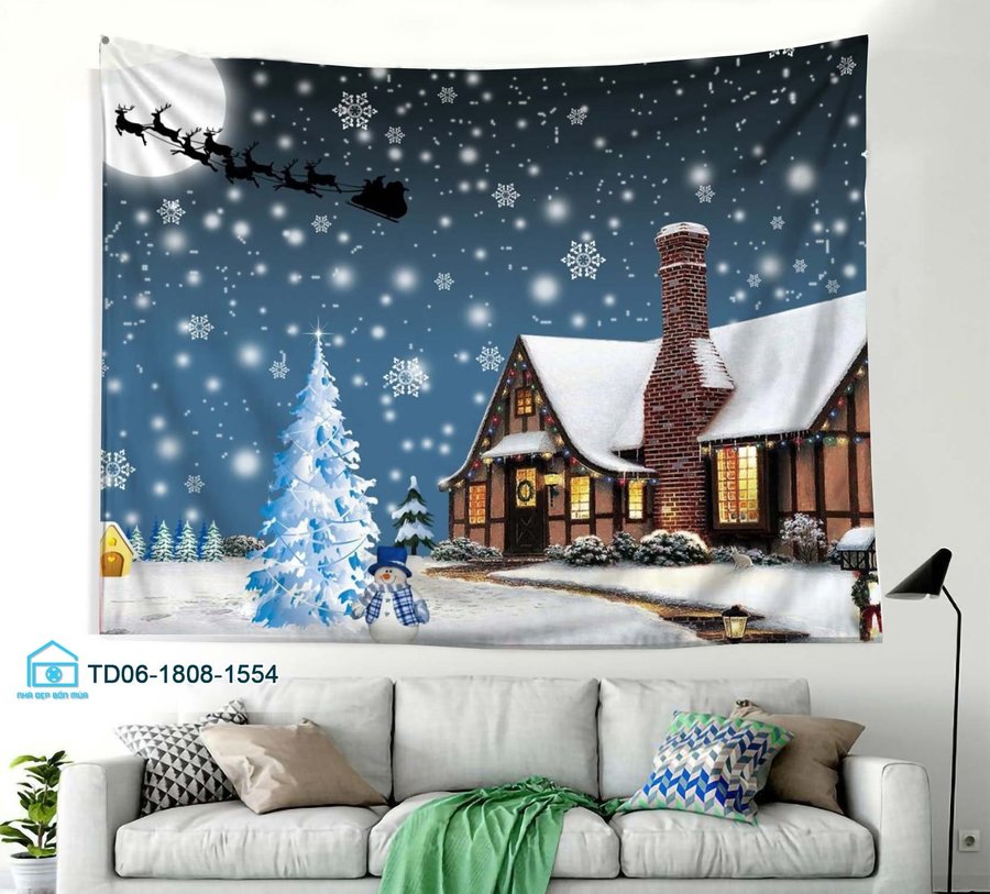 Tranh Vải Treo Tường Trang Trí Noel Nhà Tuyết