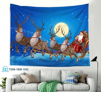 Tranh Vải Treo Tường Trang Trí Noel Tuần Lộc Kéo Xe