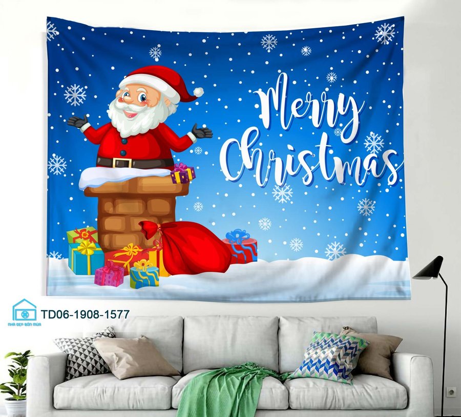 Tranh Vải Treo Tường Trang Trí Noel Ông Già Noel Merry Christmas Mẫu 2