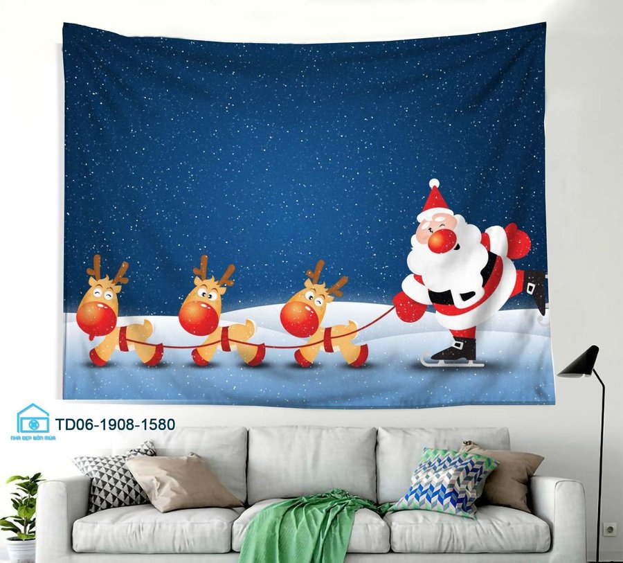 Tranh Vải Treo Tường Trang Trí Noel Ông Già Noel Mẫu 1