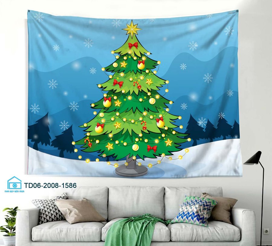 Tranh Vải Treo Tường Trang Trí Noel Cây Thông Noel Mẫu 1