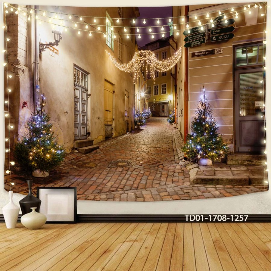 Tranh Vải Treo Tường Trang Trí Noel Con Ngõ Đêm Giáng Sinh