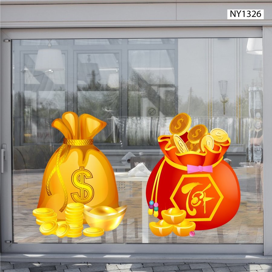 Decal Trang Trí Tết Túi Tiền Vàng May Mắn