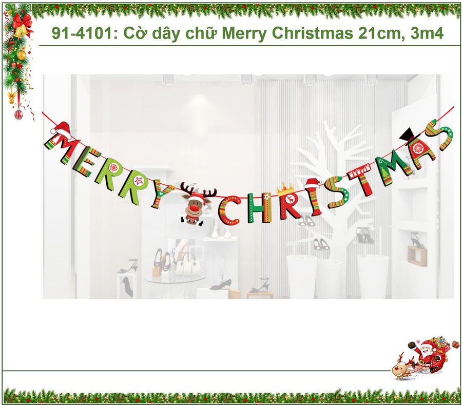 Dây cờ Merry christmas 3m4 cao 24cm trang trí noel