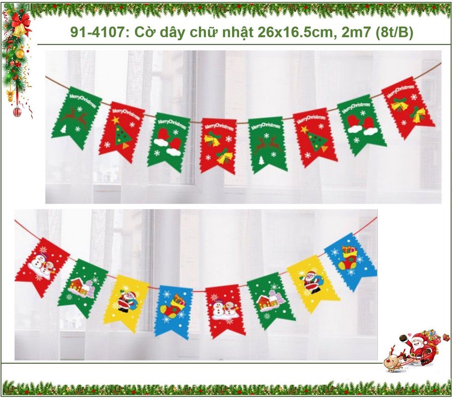 Dây cờ treo giáng sinh họa tiết merry christmas dài 2m7