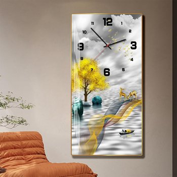 Tranh đồng hồ tráng gương pha lê hươu nghệ thuật hiện đại mẫu 593