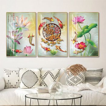 Tranh treo tường hoa sen cửu ngư quần hội phong thủy tài lộc mẫu 931