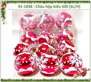 Hộp 6 quả châu đỏ 6cm họa tiết bông tuyết trang trí noel 263