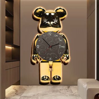 Tranh đèn LED tráng gương Bearbrick kèm đồng hồ nghệ thuật hiện đại 241