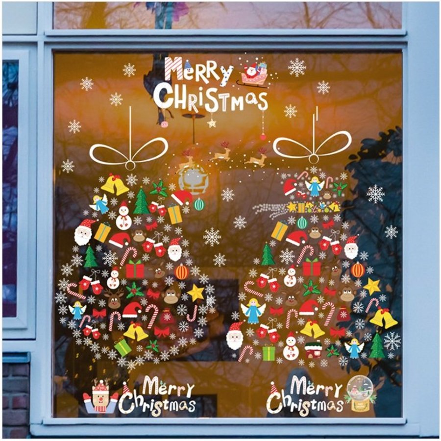 Decal tĩnh điện 2 mặt trang trí noel Cây Thông Sắc Màu