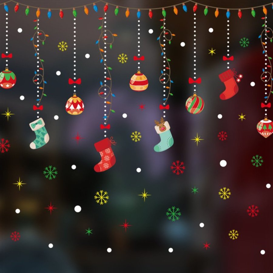 Decal tĩnh điện 2 mặt trang trí noel Dây Trea Quả Châu Và Tất