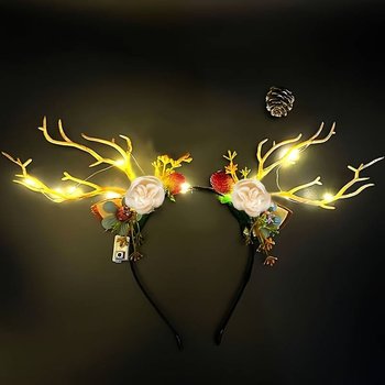 Băng đô sừng tuần lộc hoa trắng có đèn LED