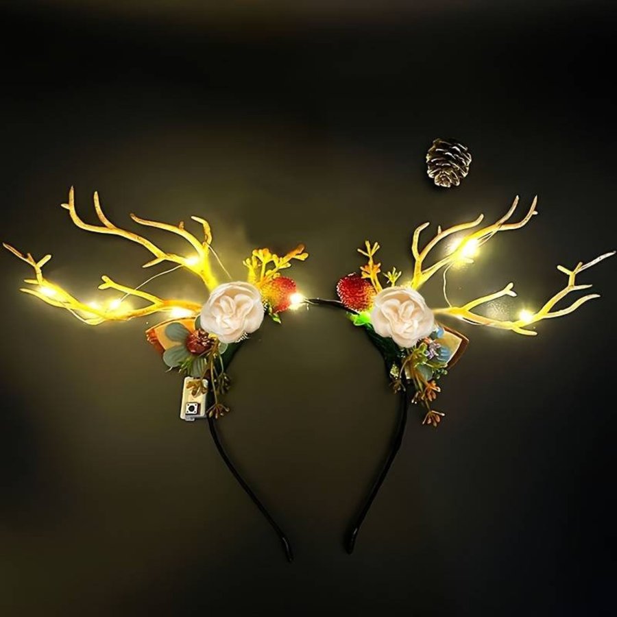 Băng đô sừng tuần lộc hoa trắng có đèn LED
