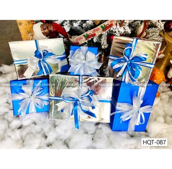 Set 6 hộp quà giáng sinh trang trí cây thông noel gam xanh dương