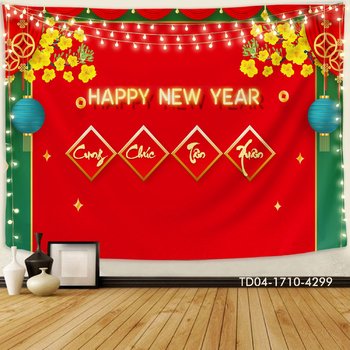 Tranh vải treo tường trang trí tết cung chúc tân xuân mẫu 1