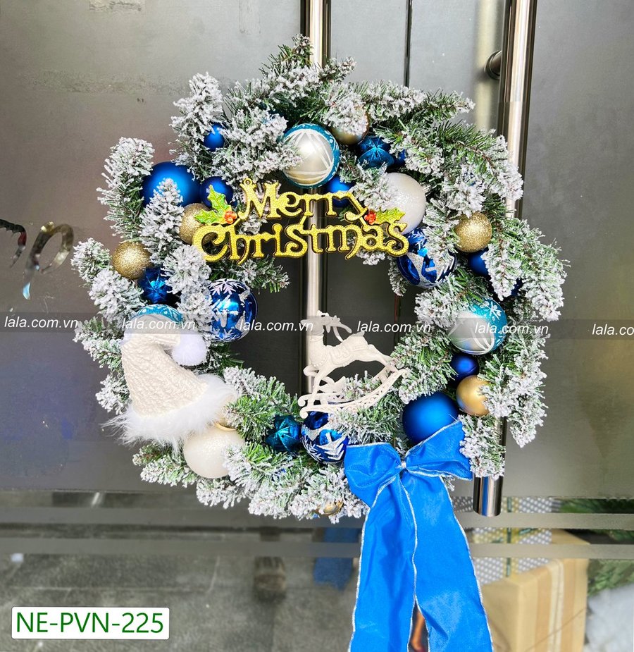 Vòng nguyệt quế treo cửa 45cm trang trí giáng sinh PE cao cấp kèm đèn LED - Tặng kèm đèn mẫu 225