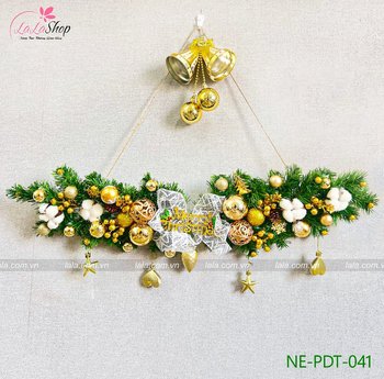 Dây thông 1m full phụ kiện cao cấp treo trang trí noel chuông vàng ấm áp kèm đèn LED