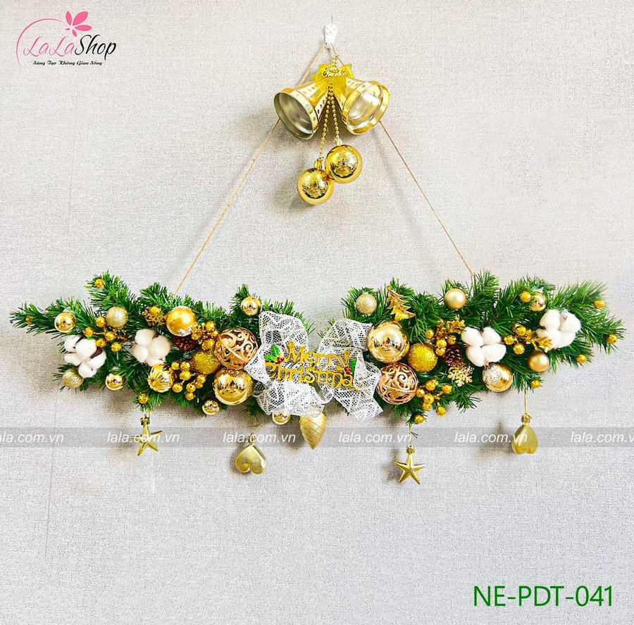 Dây thông 1m full phụ kiện cao cấp treo trang trí noel chuông vàng ấm áp kèm đèn LED