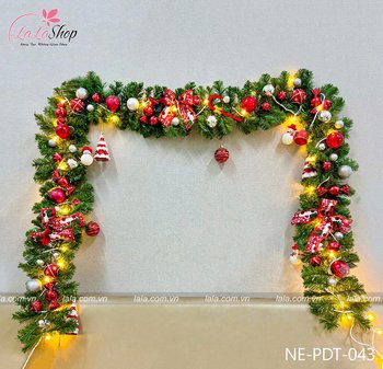 Dây thông 2m7 full phụ kiện cao cấp trang trí noel quả châu và người tuyết tặng kèm đèn LED