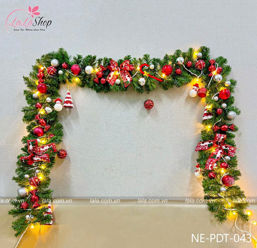 Dây thông 2m7 full phụ kiện cao cấp trang trí noel quả châu và người tuyết tặng kèm đèn LED