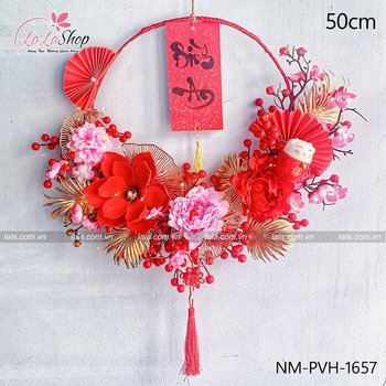 Vòng hoa thần tài 50cm treo cửa đón vận may mắn trang trí tết năm mới may mắn