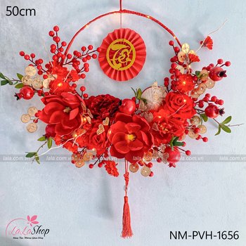Vòng hoa thần tài 50cm treo cửa đón vận may mắn trang trí tết năm mới