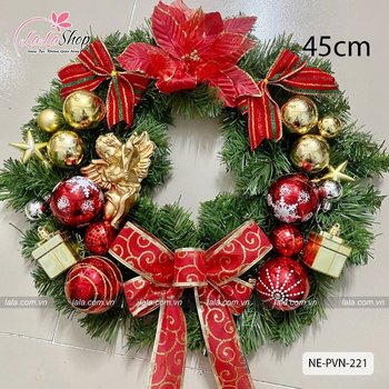 Vòng nguyệt quế 45cm treo cửa phụ kiện cao cấp trang trí giáng sinh - Tặng kèm đèn mẫu 220