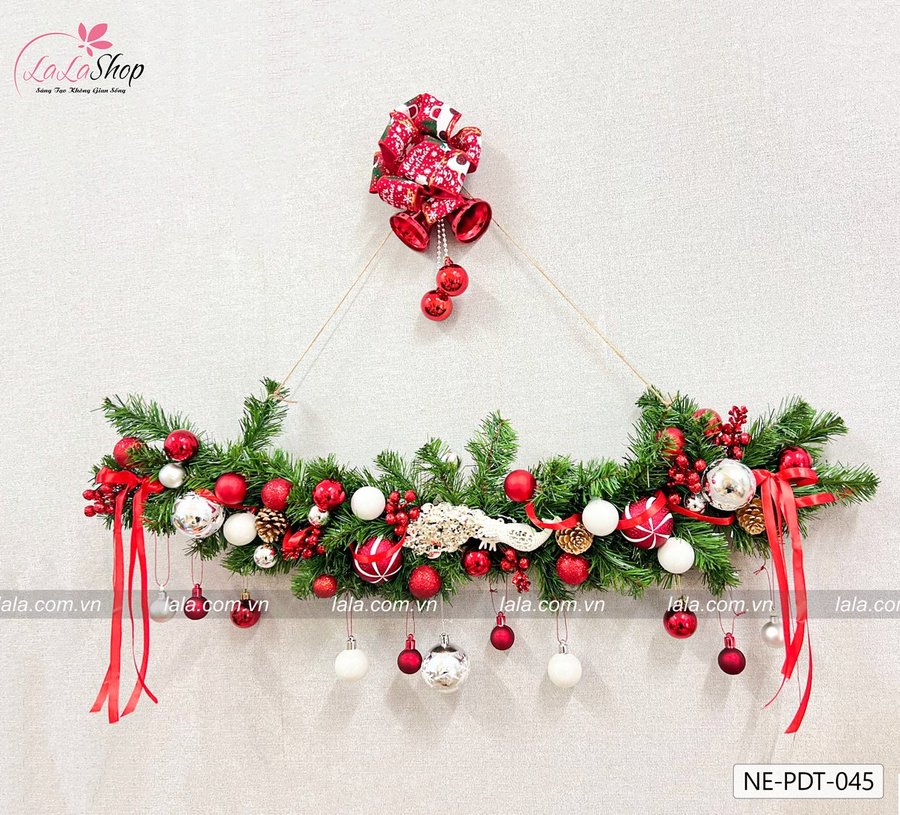 Dây thông 1m full phụ kiện cao cấp treo trang trí noel chuông đỏ may mắn - Tặng kèm đèn LED