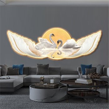 Tranh đèn tráng gương đôi thiên nga trang trí phòng khách