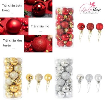 Hộp 24 quả châu mini 3cm trang trí noel