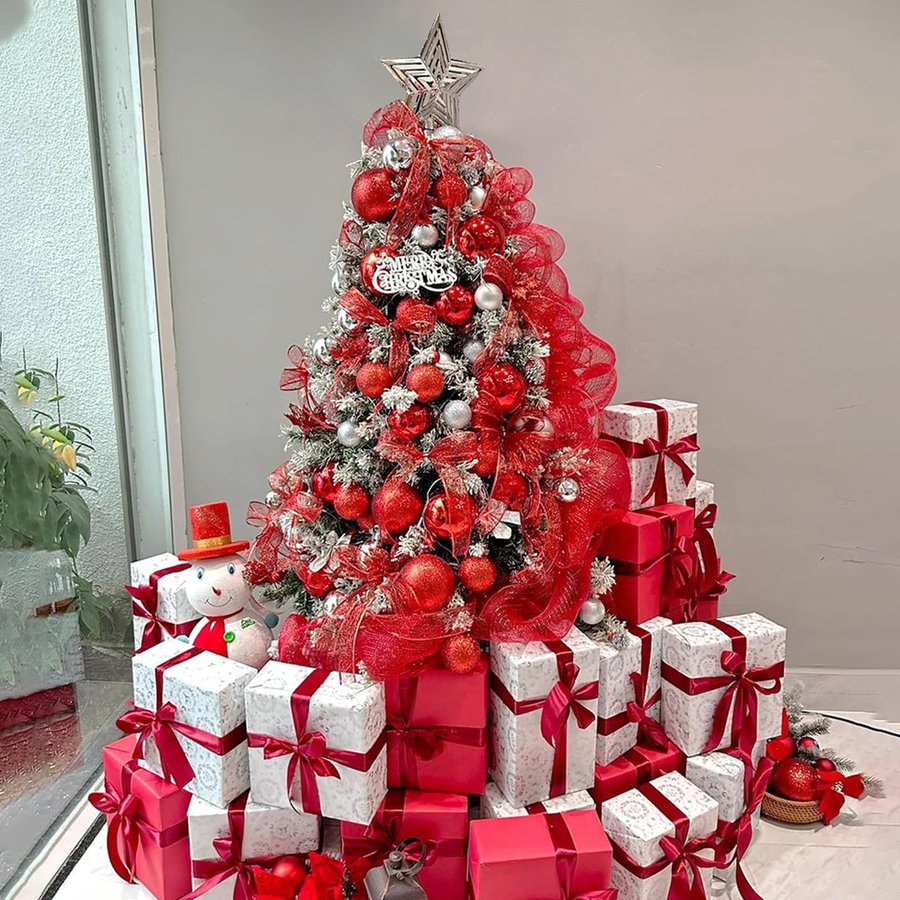 Cây thông noel phủ tuyết A4 cao 2m1 full phụ kiện trang trí giáng sinh mẫu 2