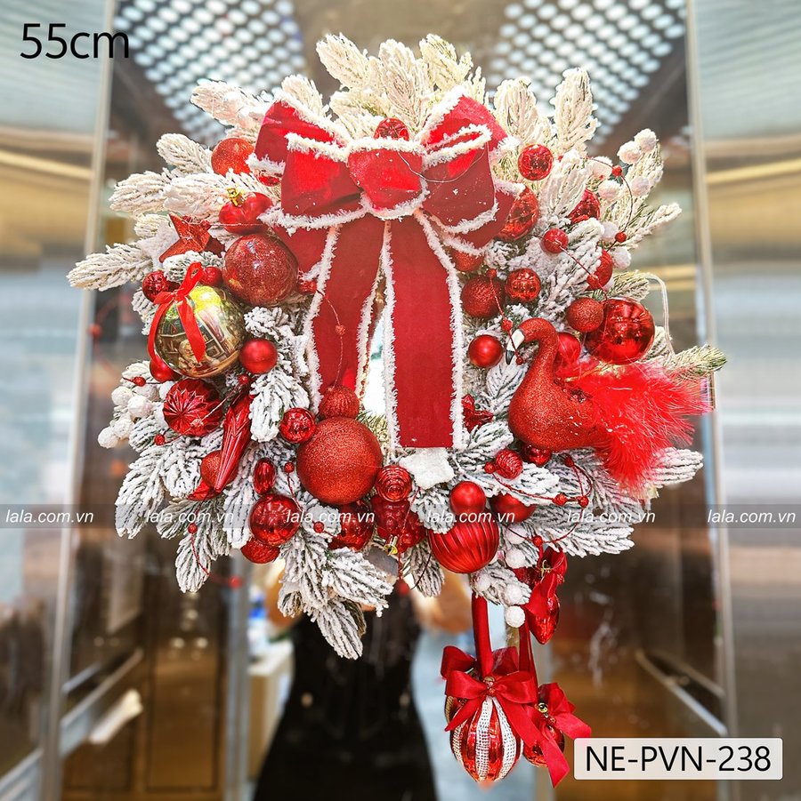 Vòng nguyệt quế Noel 55cm kèm đèn led treo cửa có đèn siêu sáng trang trí giáng sinh mẫu 238