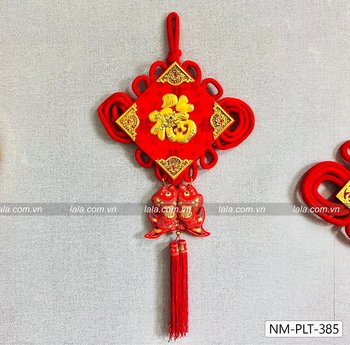 Liễn cá chép nhung đỏ 20cm chữ phúc vàng trang trí tết mẫu 385