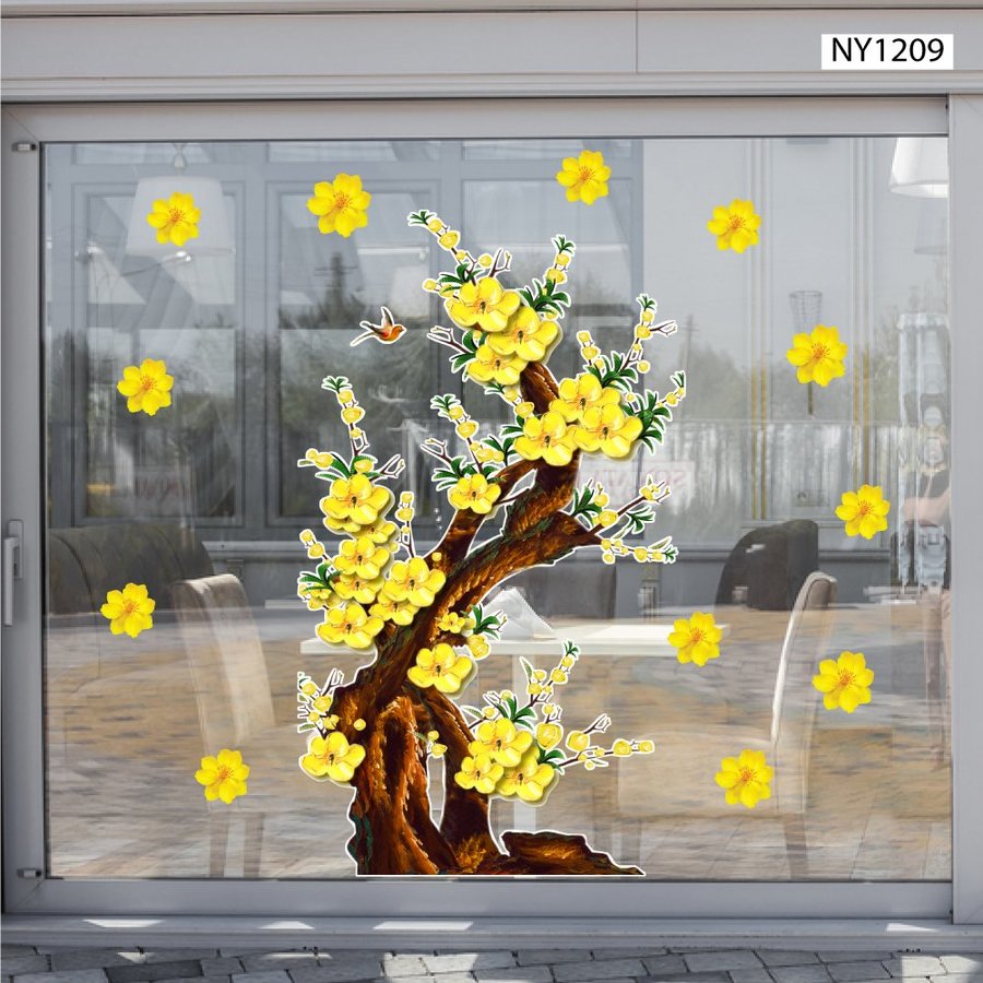 Decal Trang Trí Tết Cây Mai Vàng Phú Quý Mẫu 3