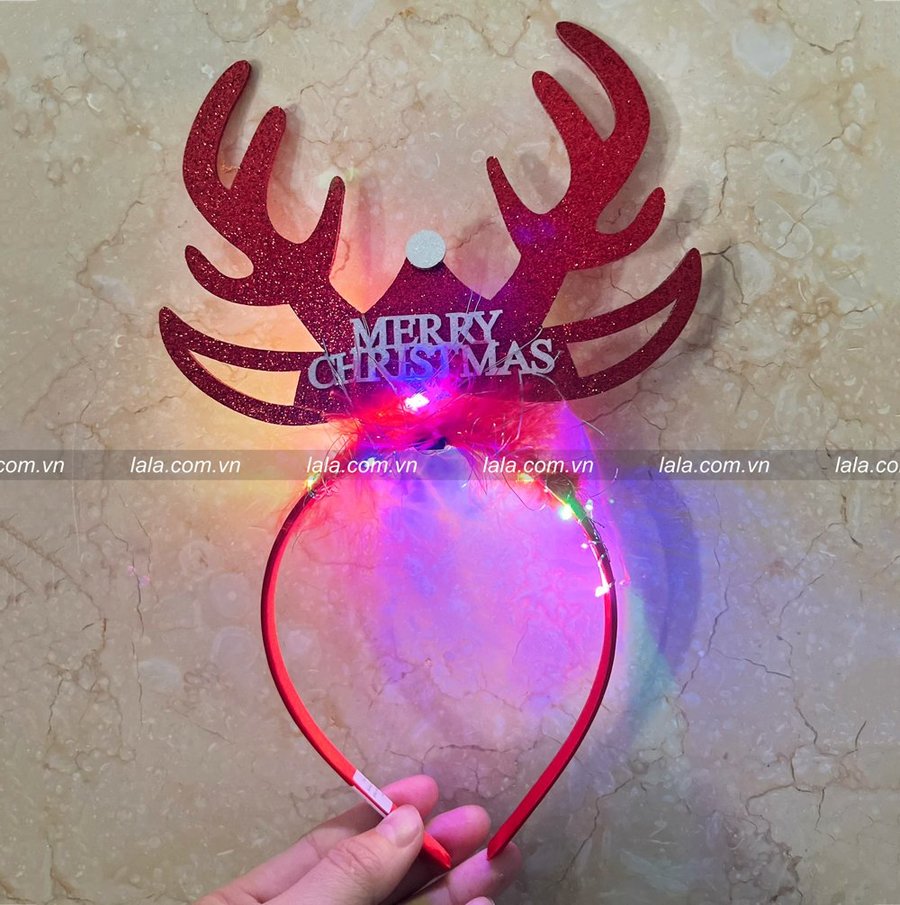 Băng đô sừng tuần lộc phủ nhung đỏ trang trí noel