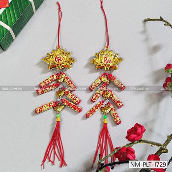 Combo 2 dây lộc treo hoa sen vàng pháo đỏ chữ Phúc lộc trang trí tết mẫu 729
